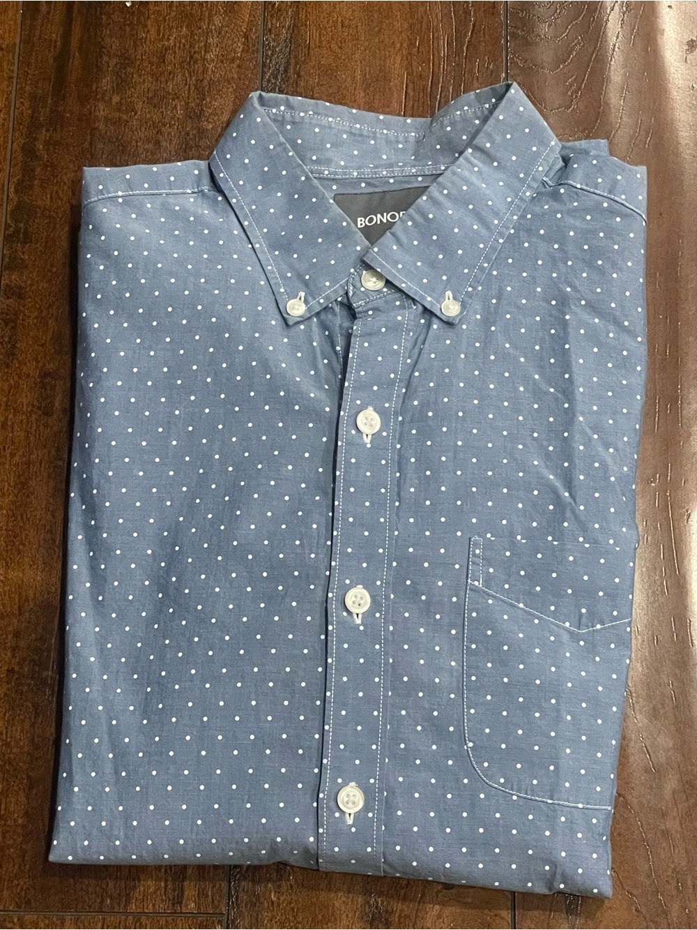 Bonobos Men’s Blue Button-Down with White Polka Dots
